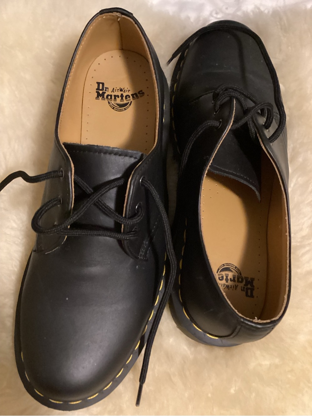 Dr. Martens Black Leather 3-Eye Derby with Yellow Stitching